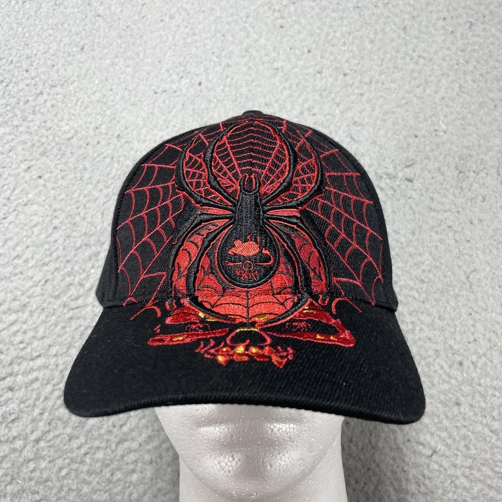 Hot Leathers Hat Cap Snap Back One Size Mens Black Spider Web Skull Biker Horror